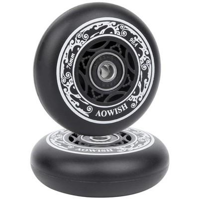 AOWISH 76mm 90a Ripsurf Wheels w/Bearings ABEC-9 for RipStik DLX 76mm, BLACK