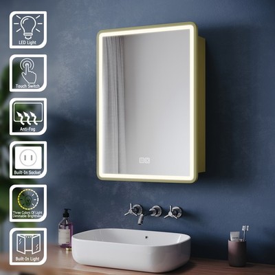 LED Bathroom Mirror Cabinet with Lights Shaver Socket Storage Demister ...