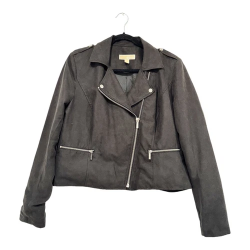 Giacca Moto Michael Kors Nera Ecopelle Scamosciata Asimmetrica Foderata con Zip Donna L Grunge
