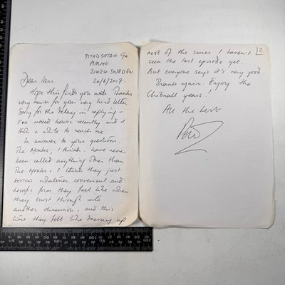 Peter Harness Schriftsteller Dr Who Malmö Schweden 3 Seiten Autogramm Brief signiert ALS 2017
