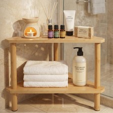 Bamboo Corner Shower Stool: Corner Stool for Inside Shower Shaving Leg, Small...