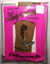 LUCKY STRIKE Hosiery Deluxe Sheer Double Wear Nylon Pantyhose SUNTAN O/S Vtg NOS