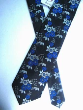 BARRY.WANG Silk Tie~Stunning Embossed Florals on Blue~BRAND NEW WITH TAG