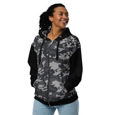 Gray/Black Camo Camouflage PopFelix Designer Unisex Zip Hoodie Sweatshirt