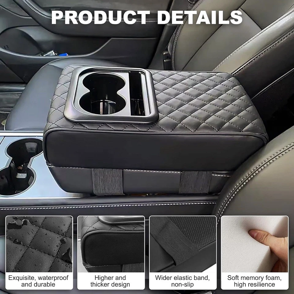 Car Armrest Cushion with Cup Holder Car Center Console Cover Pad +holder Foto 3 de 4