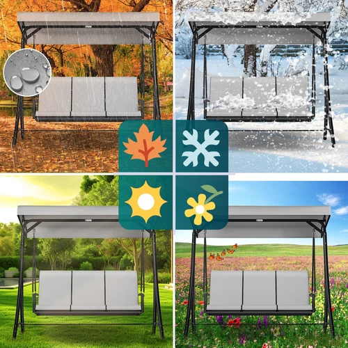 KESSER® Hollywoodschaukel Gartenschaukel mit Sonnendach 3er Schaukelbank 300kg - Bild 9 von 41