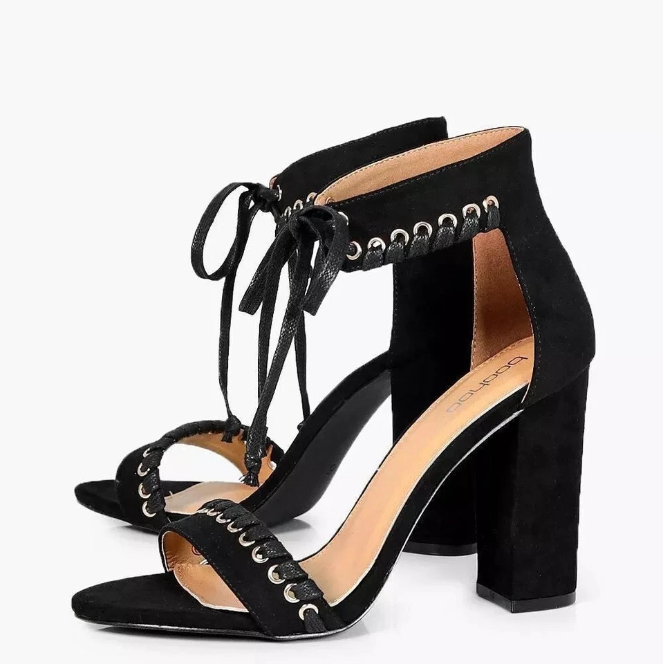 Boohoo Neve Detalle Punto de Látigo Tobillo Envoltura Negro Vegano Gamuza Tacón Talla 6 EE. UU.; $53 Foto 2 de 4