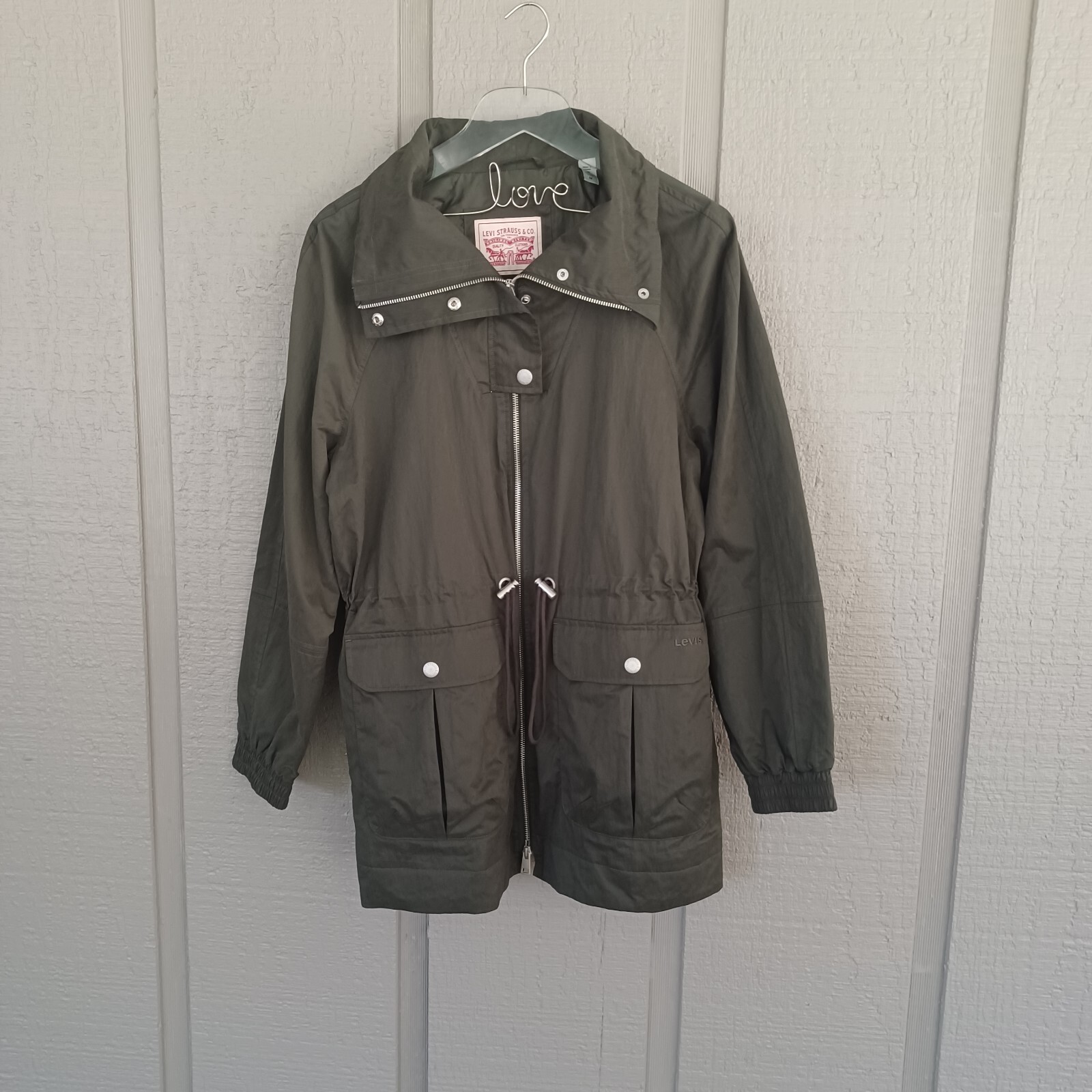 Levi's Cinch Waist Anorak Rain Jacket Full Zip Long S… Gem