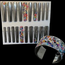 Custom Handmade Press On Nails 2XLong Square Silver Metallic Stones & Bracelet