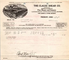 Clauss Shear Co Fremont OH 1925 Billhead Fine Shears and Scissors