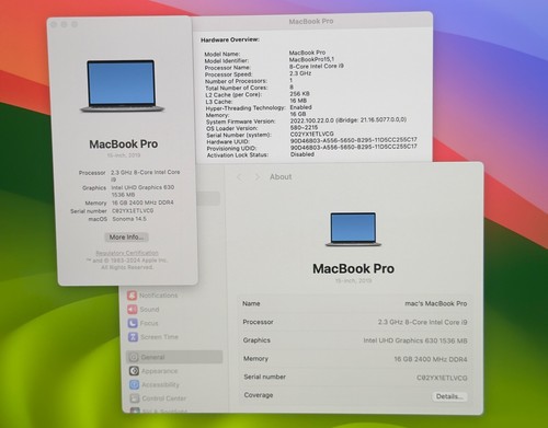 MacBook Pro 15 Zoll 2019 2,3 i9 16GB 512GB Radeon Pro 560X MV912LL/A Gebraucht - Bild 8 von 9