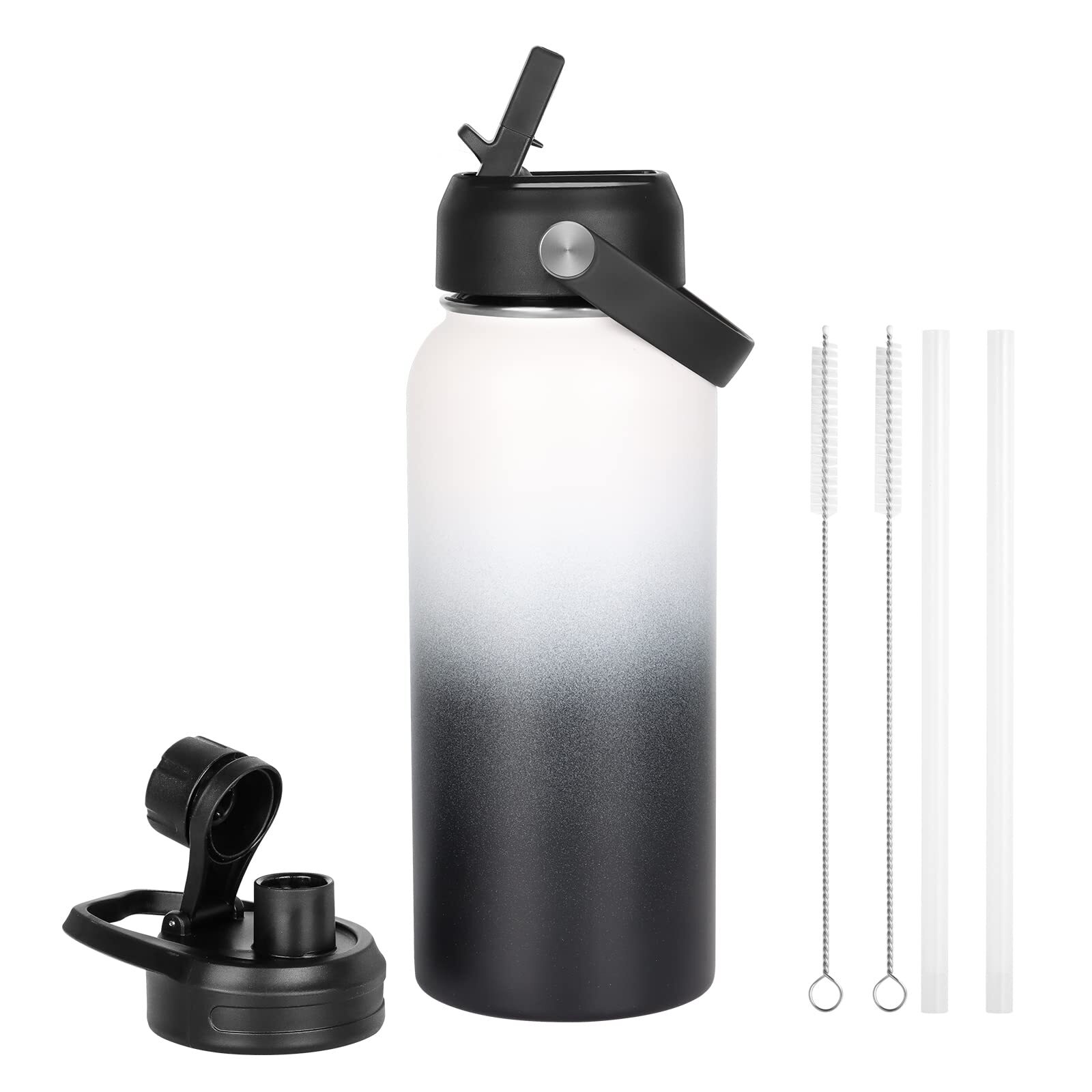 32 oz Water Bottle With Straw, Insulated Stainless Steel Sport Bottle, Sweat-...