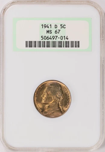 1941  -  D   JEFFERSON  NICKEL  -  NGC  GRADED  MS  67  -  TONED  -  EARLY  CASE