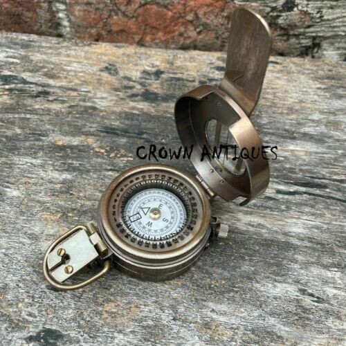 Vintage Solid Brass WWII Military Pocket Compass Antique Compass Designer Gift - Picture 1 of 16