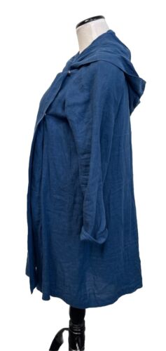 Morgane Le Fay Jacket Small Linen Marine Blue Hooded EUC two snap closure - Picture 4 of 9
