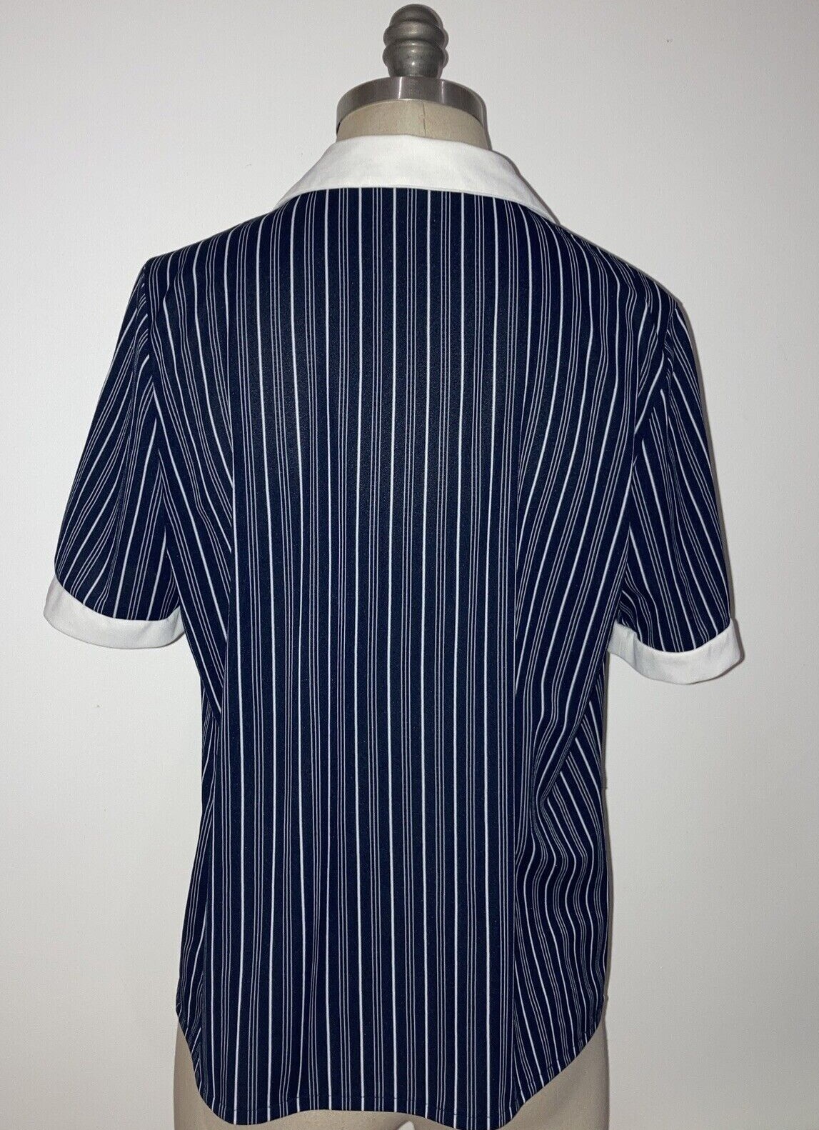 1970s/80s Navy/White Striped Double Breasted Blouse, 21" pit to pit approx. 5