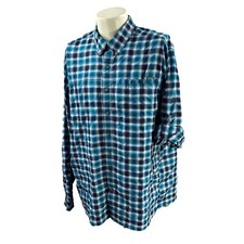 Eddie Bauer Men's Button Down Roll Tab Sleeve Blue Check Outdoor Shirt TXL Tall
