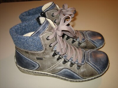 Remonte Ankle Boots Tex Leather Side Zip Size 8 Gray Blue