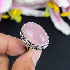 Natural Rose Quartz Gemstone Handmade 925 Sterling Silver Jewelry Ring