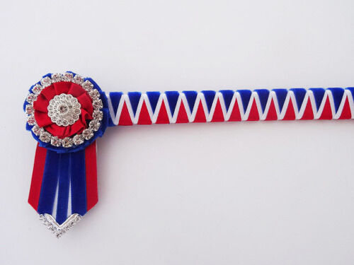 Red Blue & White deluxe Cornerstone Browband - velvet show browband - £28.49 - Picture 1 of 4