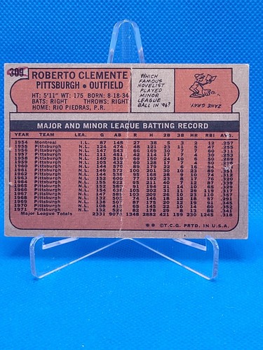 1972 Topps - #309 Roberto Clemente - Picture 2 of 2