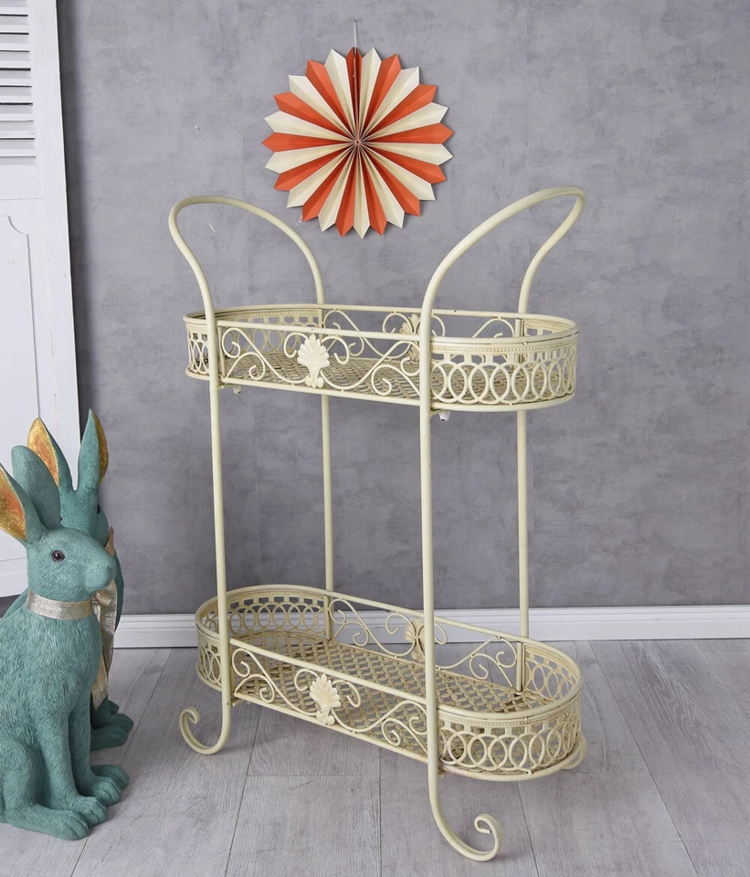 Whatnot Serving Cart Flower Stairs Metal Shelf Side Table Vintage Flower Stand - Image 3 of 4
