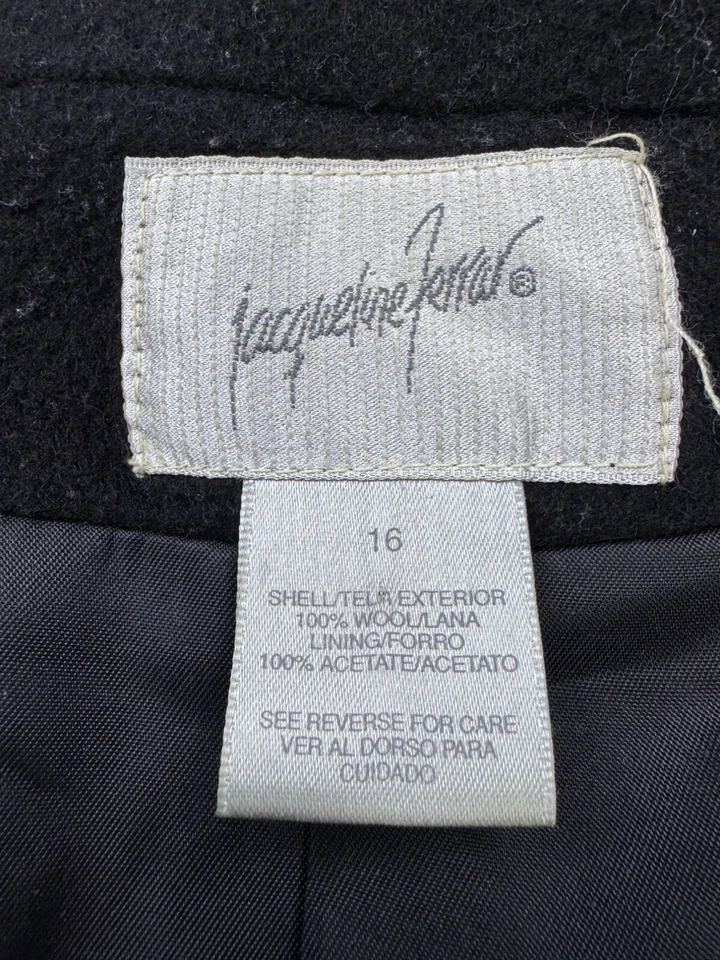 Jacqueline Ferrar Trench Coat Women 14 Black Wool Double Breasted Old Money Vtg - Image 3 of 4