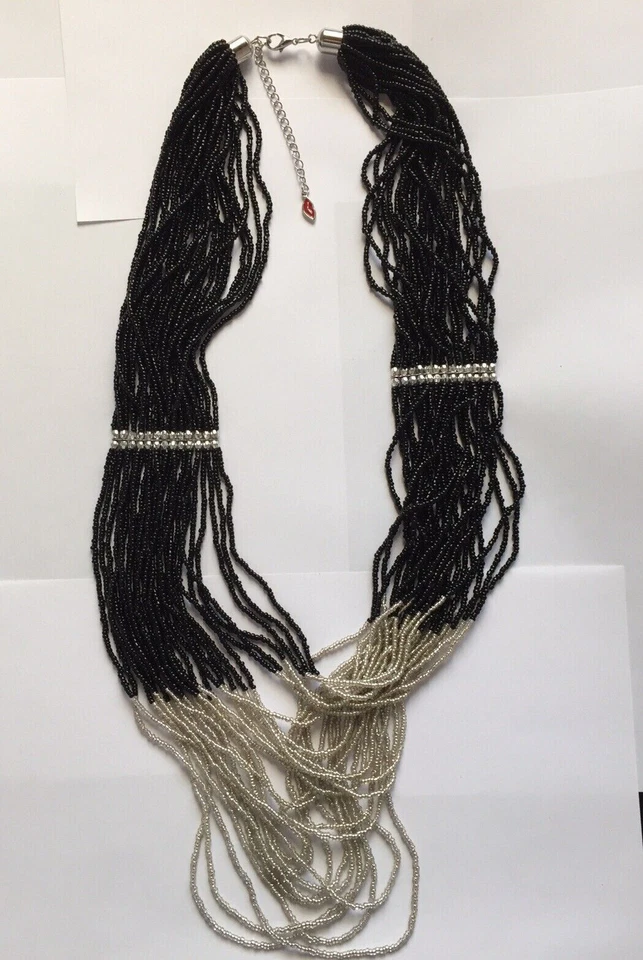 JEWELS DAVID SIGAL - COLLANA MULTIFILO PERLINE COLORE NERO E ARGENTO - FASHION - Immagine 2 di 4