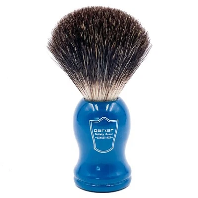 Parker Safety Razor 100% Black Badger Shaving Brush - Blue Wood Handle & Stand - Image 1 of 4
