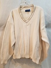 1980's Vintage Cotton Cambridge Classics Men's White Knit Sweater Preppy Golf L