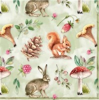 20 Servietten Vida Natural Wald Fliegenpilz Tiere Hase EichhöRnchen GrüN 33X33Cm