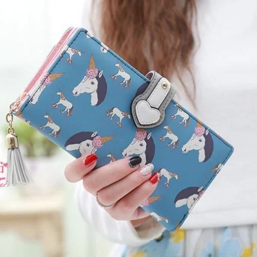 Niñas Mujeres Unicornio Cartera Cuero PU Largo Tarjetero Cartera Cartera Foto 4 de 4