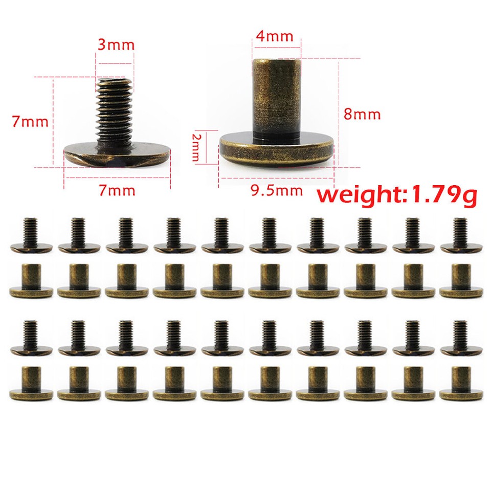 10 Pcs Flat Belt Screw Leather Craft Chicago Nails – Solid Brass Rivet Stud Heads - View #2
