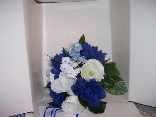 Royal Blue Boutonniere & Bride Bouquet Groom Groomsmen Usher Quinceanera Ringbea