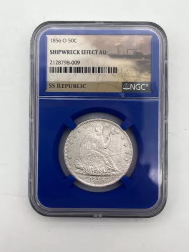 SS REPUBLIC 1859 O  SHIPWRECK EFFECT LIBERTY SEATED HALF DOLLAR AU NGC