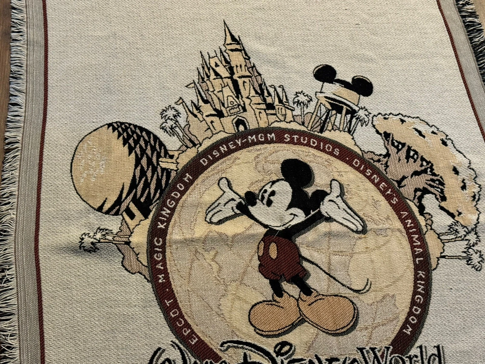 Vintage Disney World Mickey Mouse Tapestry Throw Blanket 2000 Epcot MGM Studios