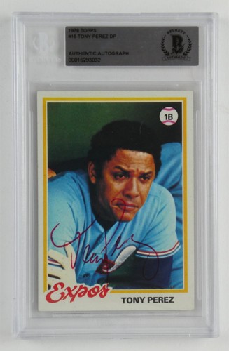 Esposizioni carte baseball firmate Tony Perez 1978 Topps #15 lastretta Beckett COA HOF