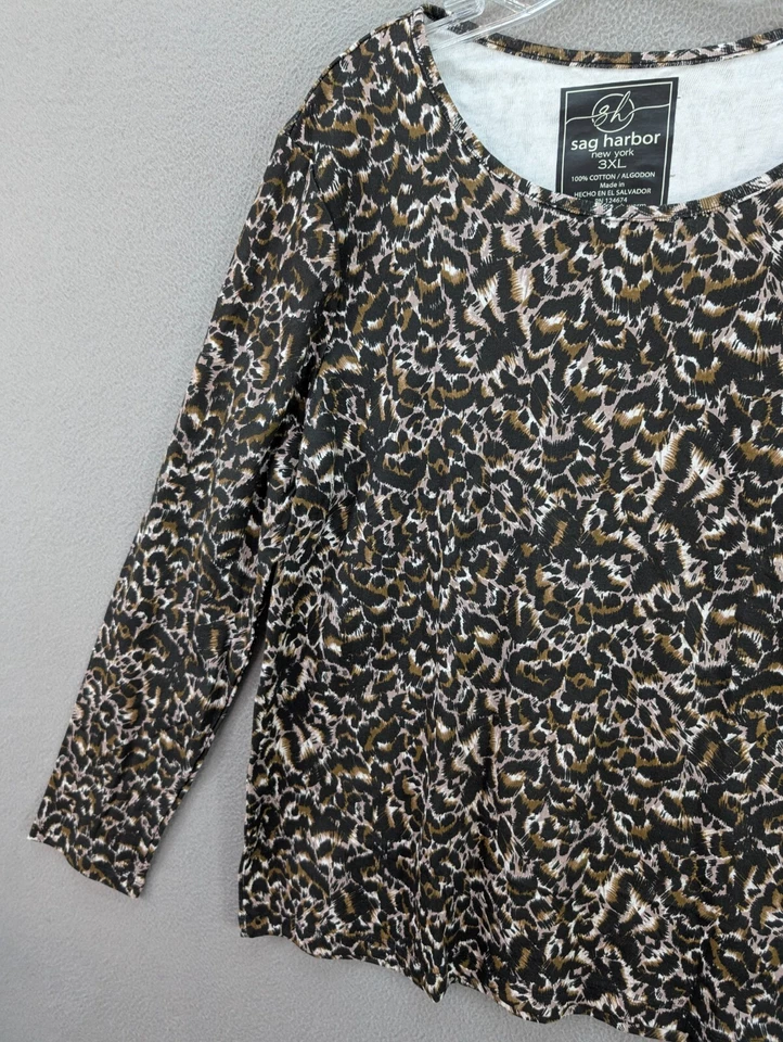 Blusa para mujer Sag Harbor New York 3XL estampado animal leopardo top algodón boho chic Foto 3 de 4