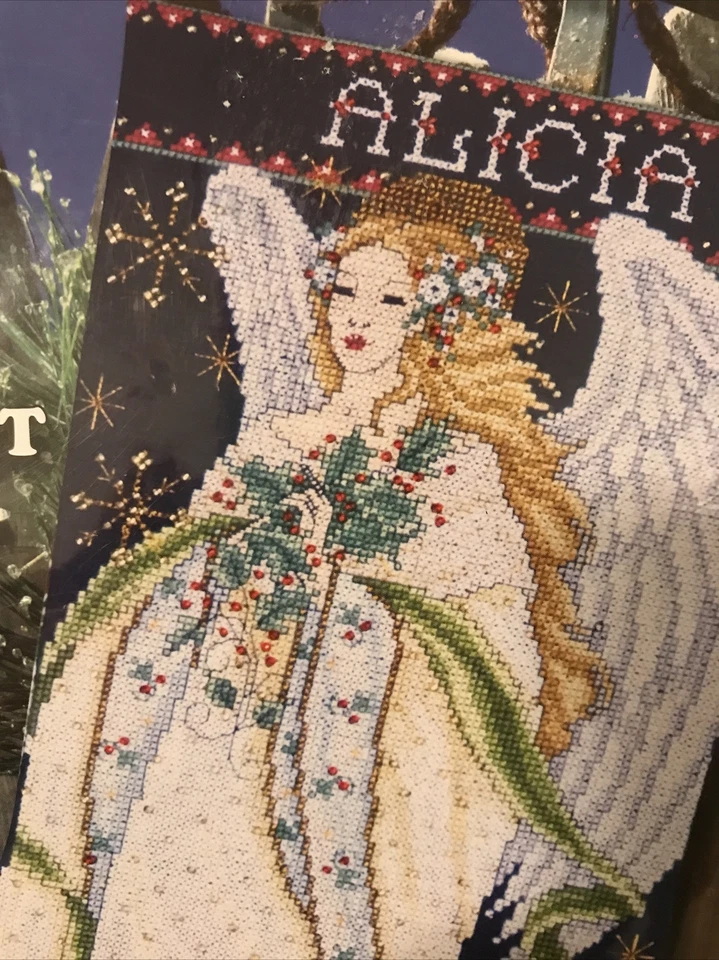 "Kit de medias de Navidad Holly Angel nuevo en paquete, Joan Eliott 5963, sellado, azul oscuro 17""" Foto 2 de 3