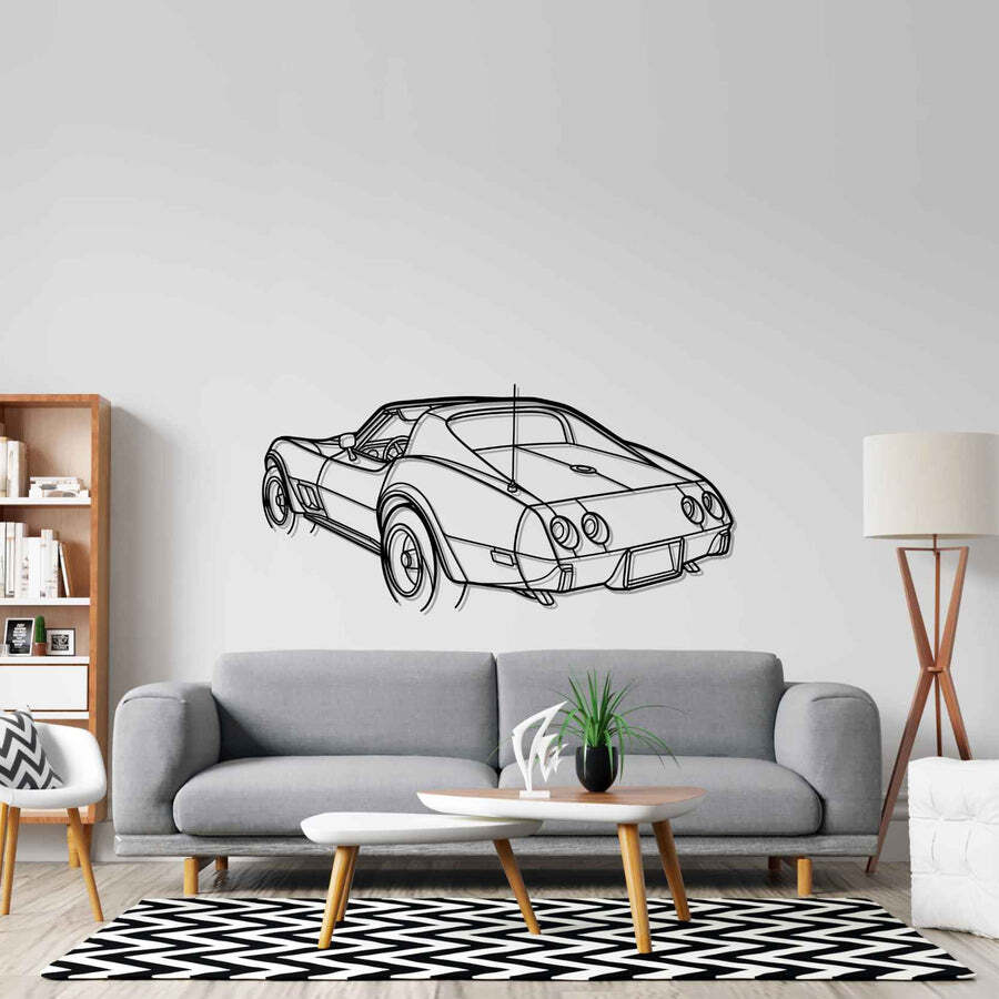 Wall Art Home Decor 3D Acrylic Metal Car Auto Poster USA Silhouette Corvette C3