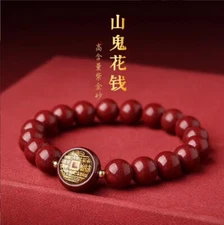 Natural Cinnabar Peach Wood Buddha Bead Bracelet Tangka Green Tara Bracelet