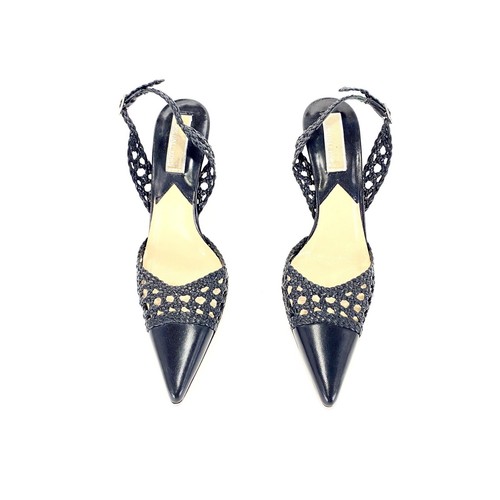Michael Kors Collection Black Woven Leather Slingback Heels Size 6 M - Afbeelding 5 van 12