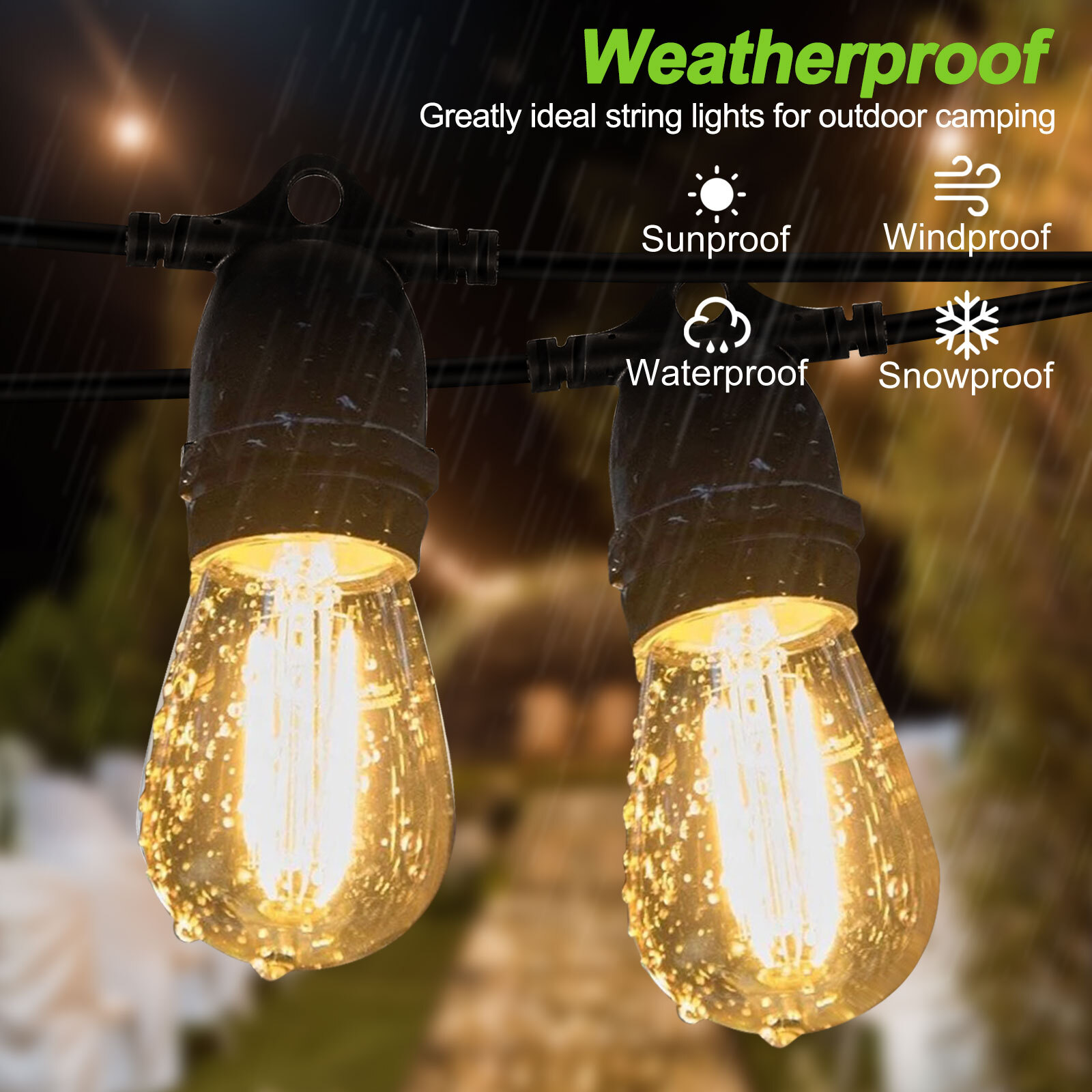 24FT USB Powered Festoon Outdoor String Lights Dimmable S14 Garden