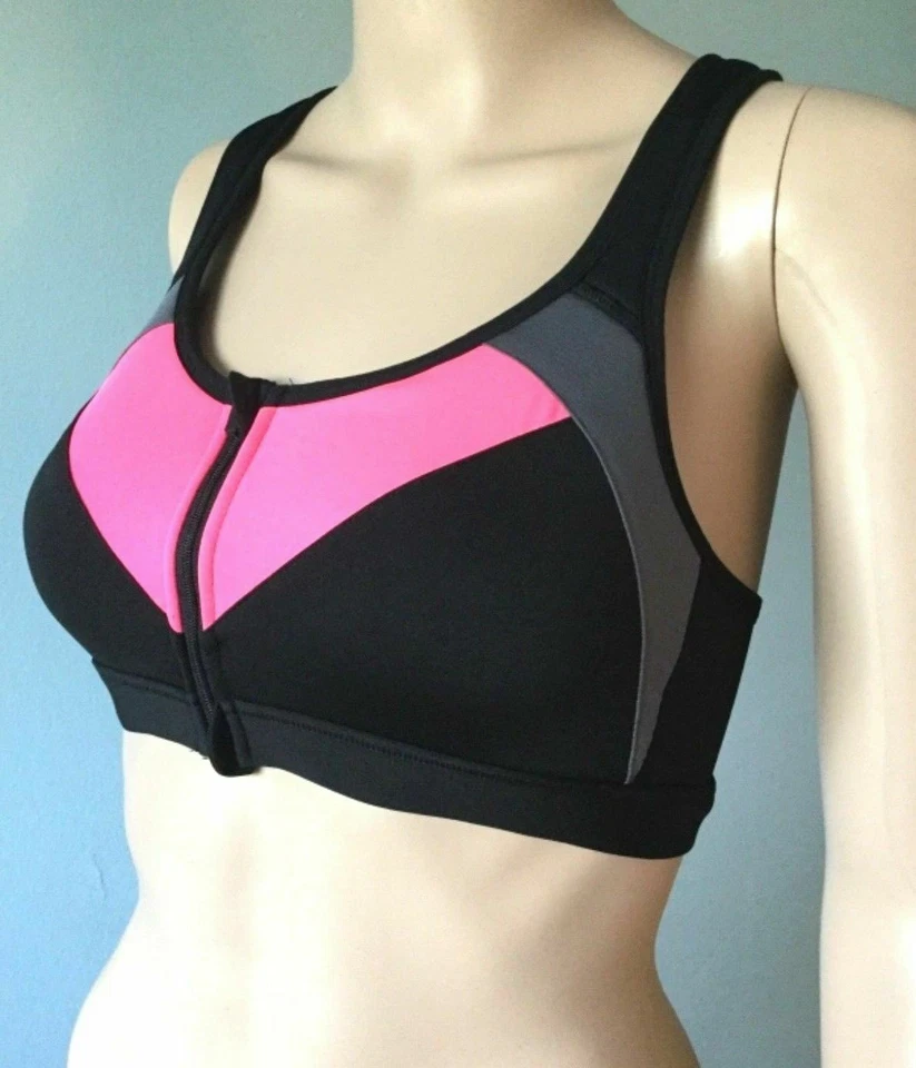 Women's Bra Zip Front Sports Athletic Yoga Gym Black Pink Gray Size M Sleeveless - Image 2 of 4