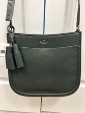kate spade new york Green Pebbled Crossbody Bag Zip Top Tassel Adjustable Strap