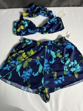 Vintage 90s Floral Bikini Set Size 12 Made USA High Waist Swimwear Retro