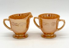 Vtg Fire King Peach Luster Laurel Pattern Creamer & Sugar Bowl Set