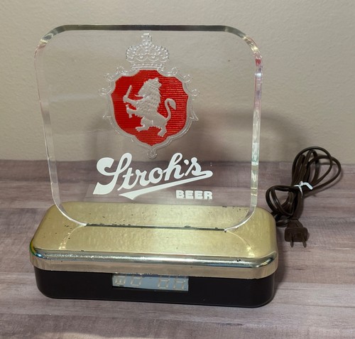 Vintage Stroh's Beer Light Up Clock Sign acrylic edge light bar sign