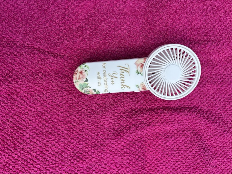 White Mini Handheld Portable Battery Fan Floral Design Matte Plastic