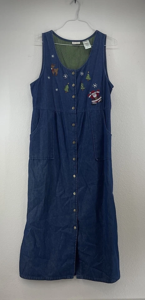 Vestido Jersey De Colección Navidad Denim L Maxi Abotonado Cottage Core Años 90 Bobbie Brook Foto 2 de 4